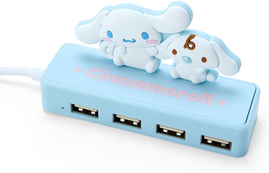 Sanrio Slim USB Hub - Cinnamoroll Character, 2.4 x 3.7 inches (6 x 9.5 x 3 cm), 4 Ports, 480 Mbps Data Transfer Rate
