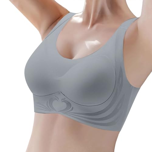Sujetadores sin para Mujer, sin Aros, festoneados, Suaves, inalámbricos, cómodos, Bralettes Uso Diario Sujetador con para Mujer Cinta Tela Beige Pecho (Silver, XXXXL)