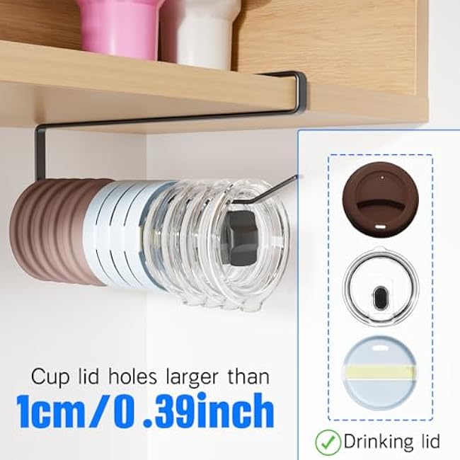 Coffee Mug Holder,2PCS,Tumbler Lid Organizer Inside Cabinet,Space Saving Cup Rack for Kitchen Storage Organization,Holds Up to 12 Lids, Paper Towel Holder Under Cabinet