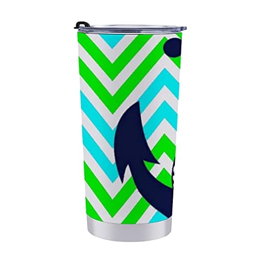 Kaffemugg, trendigt ankare på ljus sommar sicksack resemugg i rostfritt stål bil kaffekopp, rostfritt stål termisk mugg för varmt kaffe te och kalla drycker