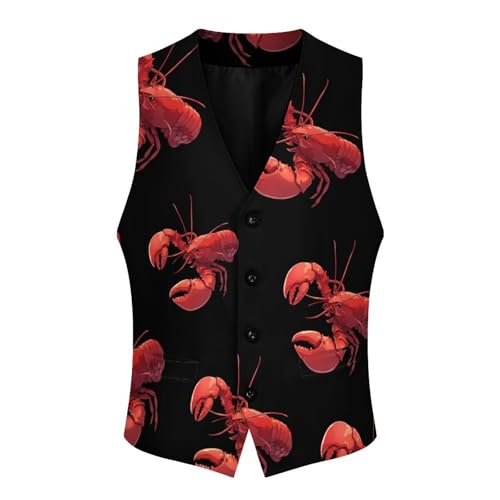 Lobster Print Mens Slim Fit Suit Vest Dress Waistcoat Casual Business Vest4