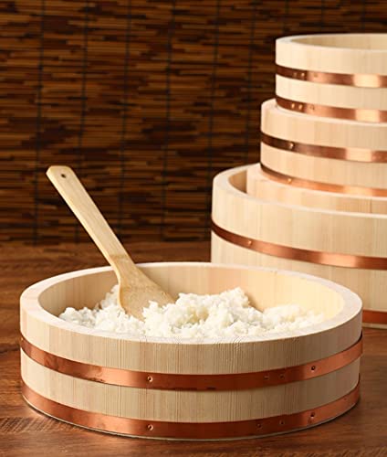 Zuonyut Extra Large Wooden Sushi Rice Mixing Bowl,28 In Oversized Japanese Hangiri Sushi Oke Wooden Bowl With Copper Bands For Japanese Restaurant Kitchen (28" (72 Cm)) #TOP4