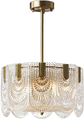 Lustre chandelier or et verre E14 à hauteur réglable pour salon