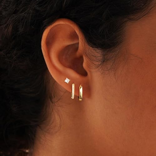 Small Gold Hoop Earrings for Women Set, Hypoallergenic 14K Gold Plated Huggie Hoop Earrings Trendy Lightweight Cubic Zirconia Cartilage Earring Multiple Piercing for Women Jewelry Gift3