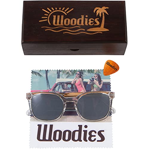Woodies Clear Acetate Frame and Colored TAC Lenses Sunglasses | FREE Wooden Gift Box | 100% UVA/UVB Ray Protection4
