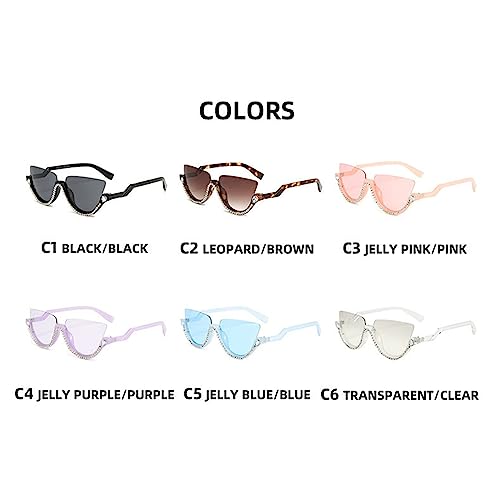willochra half frame Rhinestone Sunglasses for Women Sun Glasses Diamond Bling Cat Eye Glasses Crystal Sunglasses3