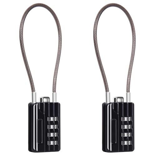 SEPOX 2Pcs Versatile Resettable 4-Digit Combination Padlock with Extra Long Cable 18cm Personalized Password Durable Vinyl Steel Cable Black Multipurpose Lock for Suitcase Gym Lockers Toolbox