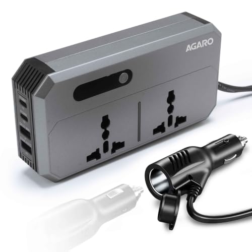 Image of AGARO Elite 200W Car Power Inverter, 7-in-1 Converter with PD36W Type-C, QC3.0 30W USB-A, 2 AC Outlets, Car Outlet, Master Switch & LCD Display for Laptops & Phones