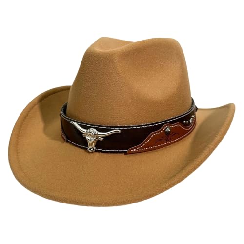 Sombrero Vaquero De Fieltro Talla Única Occidental Transpirable con Diamantes Imitación Enrollado Moldeable Accesorio Mujer Lana Ancha y Diseño Curvo para Temporada Otoño Invierno