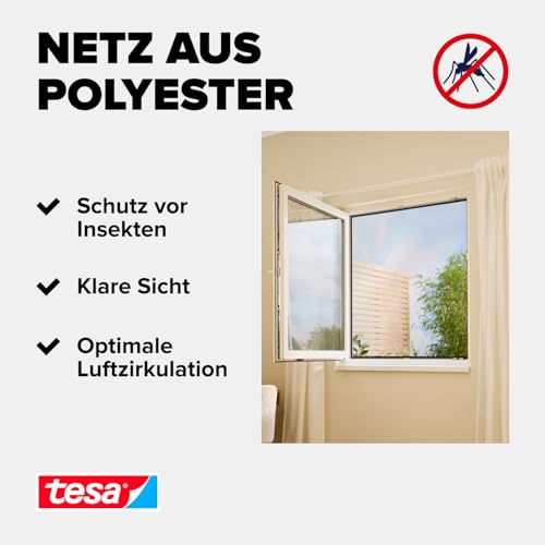tesa Insect Stop Standard Fliegengitter für Fenster - Insektenschutz zuschneidbar - Mückenschutz ohne Bohren - 1 x Fliegen Netz - 130 cm x 150 cm - Anthrazit