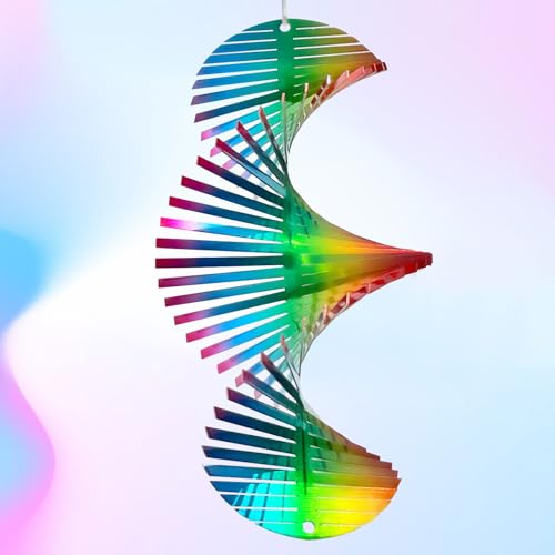 Aoedelyart Rainbow Wave Wind Spinners Outdoor Hanging Decor,7In Stainless Steel Reflective Wind Spinner Yard Art Wind Sculpture,Rainbow Helix Mini...