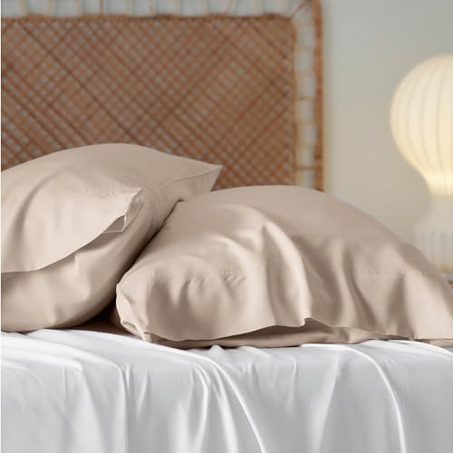 Bedsure Cooling Pillow Cases Standard Size, Rayon Derived from Bamboo Standard Pillowcases Set of 2, Breathable & Silky Soft Cool Bedding Pillow Covers with Envelope Closure, Khaki, 20x26 Inches