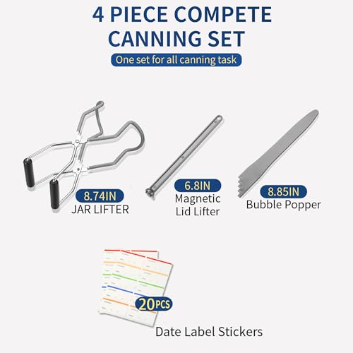 Image of Canning Jar Lifter Tongs with Jar Lid Lifter Magnetic Lid Lifter,Canning Bubble Popper Bubble Remover and Canning Labels for Canning Supplies Starter Kit,4Pcs Canning Tools-Gray