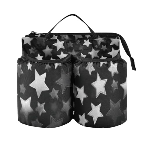 Image of Luggage Cup Holder for Suitcases Free Hands Suitcase Cup Holder Travel Luggage Drink Holder Portable Luggage Cup Caddy Bag Carrier with Handle Silver and Grey Stars