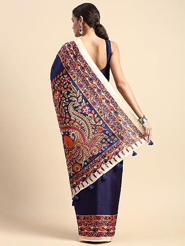 Image of RANI SAAHIBA Women's Art Silk Kalamkari Saree With Blouse Piece