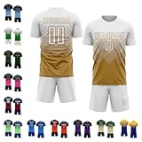 Custom Soccer Uniforms Sets Football Jersey Club Jersey Soccer Team Shirt and Shorts Sublimation for Clubs Teammates Family on Sports Match Training Session and Any Occasions Wearing, White Old Gold