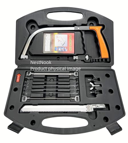 NestNook 13-in-1-Multifunktions-Bügelsägen-Set, zusätzliche Stahlsägeblätter, Hand-Bügelsäge mit Tragetasche zum Schneiden von Holz, Metall, Kunststoff, PVC-Rohr, Gummi, Fliesen, Keramik
