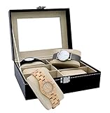 Royal Brands Watch Box Organizer Luxury Design Display and Storage for Watches and Bracelets - Black PU Leather and Chrome Clasp Closure (6 Sots)
