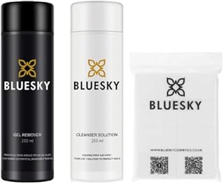 Bluesky Gel Polish Prep, Wipe and Remove Kit. Acetone Gel Polish Remover 250ml, Cleanser 250ml + Lint Free Wipes x 100. Gel Nail Polish Removal, Prep and After care