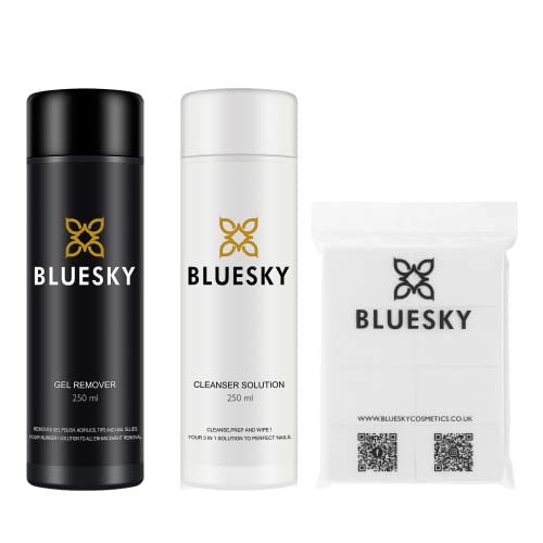 BLUESKY Gel Polish Prep, Wipe and Remove Kit. Acetone Free, Unscented, Duo-250ML-LINT-100. Nail Polish Remover, Gel Nail Polish Removal, Prep and After care