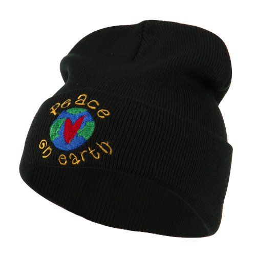Peace on Earth Embroidered Beanie - Black OSFM
