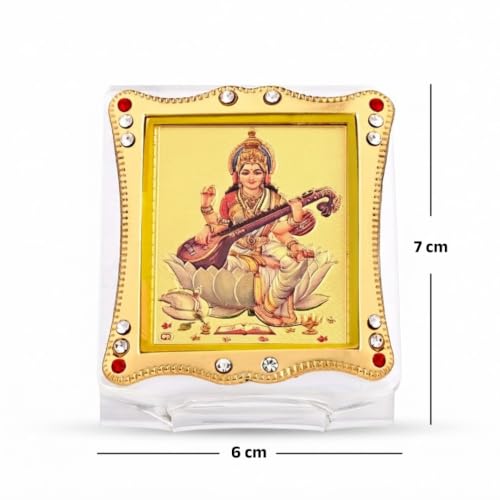 Image of Saraswati Car Dashboard | Showpiece Decor Car Idol, Table Decor Religious Frame for Pooja,Prayer and Gift