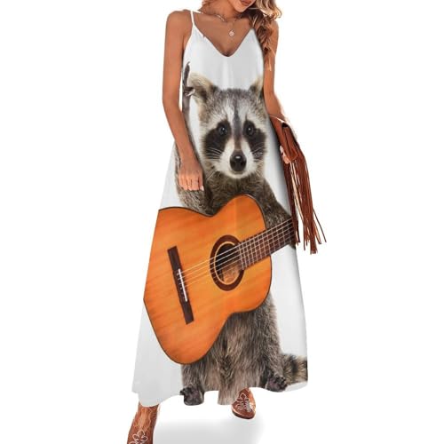 Robe maxi pour voyages sans repassage style decontracte raton laveur guitare tendance