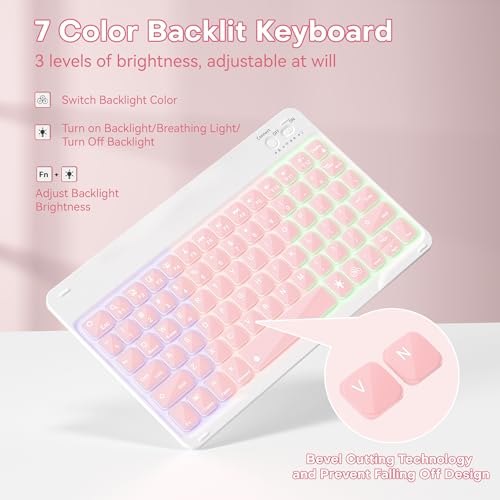 Image of YBING Keyboard Case for iPad A16(11th) 2025 & 10th Generation 10.9 inch 2022, 360 Rotating Cover (iPad Placed Horizontal or Vertical) with 7-Color Backlit Wireless Detachable Keyboard and Pencil Holder