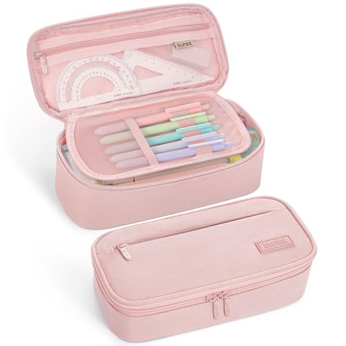 SUNEE Cute Pencil Case Large Capacity Pencil Pouch Big Storage Organizer for Stationery Zipper Pen Bag Back to School Supplies Office Organizer Makeup Bag for Teen Girl Boy Men Women Pink