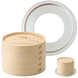 ハイスト 竹せいろ 21㎝ 2段セット ステンレス受け台付き（せいろサイズ展開15/18/21/24cm） 蒸籠 セイロ 専用シート20枚付 直径15〜24cm対応鍋 蒸し料理 小籠包 肉まん 業務用品質 (せいろ21cm2段＋受け台)