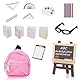 Andibro 22 Stück Miniatur Puppe Schule Set, 1:12 Puppenhaus Mini Schule Zubehör Home Miniatur Modell DIY Dekor Puppe Buch Rucksack Blackboard Clipboard Lineale Buntstifte Playset Puppenhaus Zubehör