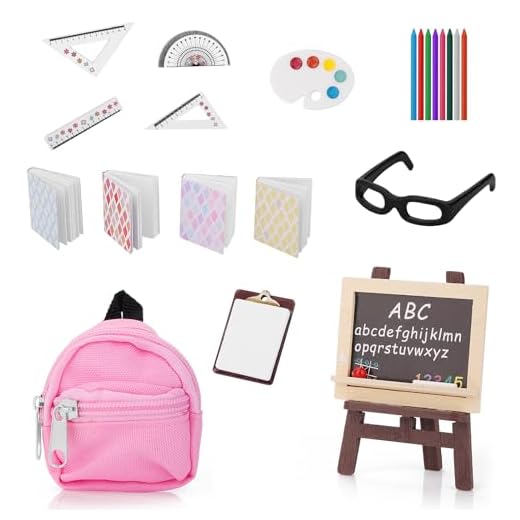 Andibro Juego Escolar de muñecas en Miniatura, 22 Piezas, 1:12, Mini Suministros Escolares, Modelo en Miniatura, decoración de Bricolaje, Libro de muñecas, Mochila, Pizarra, portapapeles