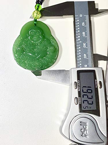 Laughing Buddha Green Jade Stabilized Turquoise Pendant 30"Black White Bead Necklace Carved Long Large Boho Chain Genuine Certified Grade A Jadeite Hand Crafted, Jade Medallion4
