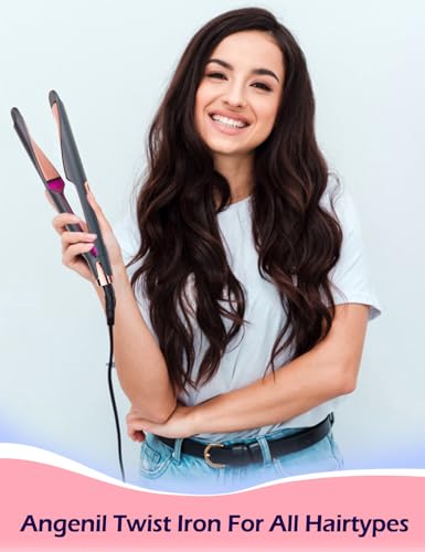 Image of ANGENIL Pro Twist Ceramic Flat Iron 1 Inch, Dual Voltage Hair Straightener and Curler 2 in 1, Multi-Stylers Round Flat Iron Hair Curling Iron, Fast Heating LCD Display, 11 Adjustable Temp (250℉-450 ℉)