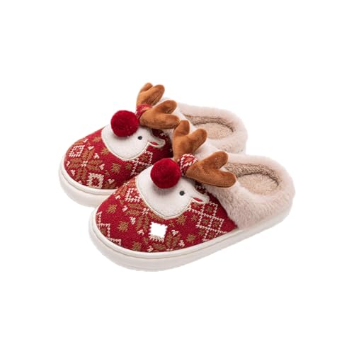 Fuzzy Fluffy Christmas Cute Cartoon Reindeer Motif Cotton Slippers Comfy Autumn Winter Slippers, Cute Fuzzy Plush Winter Indoor Outdoor