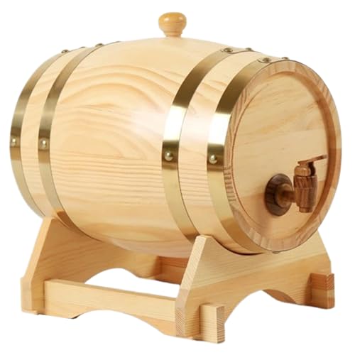 Barril de vino 5L Barril de whisky con espiga ＆ Stand Desktop Wooden Barrels con tapón de escape Diseño de la cafetería del dispensador de whisky para licores ＆ Pantalla de almacenamiento de cerveza