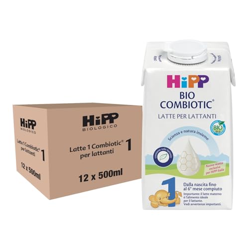 HiPP Latte Liquido 1 Confezione Tetrapack Combiotic, Latte per Neonati, Dalla Nascita Fino al 6 Mese, 12 Confezioni da 500 ml