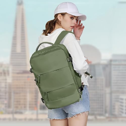 Image of coowoz Large Travel Backpack For Women Men,Carry On Backpack Flight Approved,Hiking Backpacks Waterproof Outdoor Rucksack Casual Daypack Travel Bag Essentials Personal Item Backpack(Gray Green)