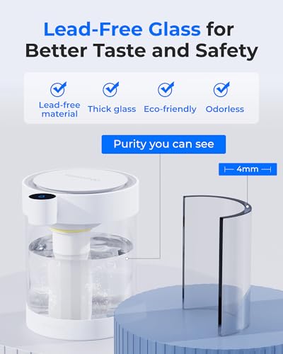 Image of Waterdrop ED12W Glass Rechargeable Water Filter Dispenser, Large 22-Cup, Reduce 70+ Contaminants, Instant Eco-Friendly Countertop Water Filter System, 5-Stage Soften Water Pitcher, with 1 Filter