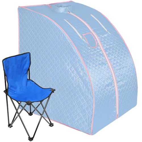 Sauna à Vapeur, Sauna Portable pour Maison, SPA d’Etirement du Corps Entier, Sauna Vapeur avec Télécommande 1.8L avec Boîte d’Aromathérapie et Petite Chaise Pliante,98x80x70cm-bleu