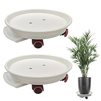 2 Stück Pflanzenroller mit Rädern, 35cm Schwerer Pflanzentisch mit Wasserwanne – Tragfähigkeit 36 kg (White, 35cm)