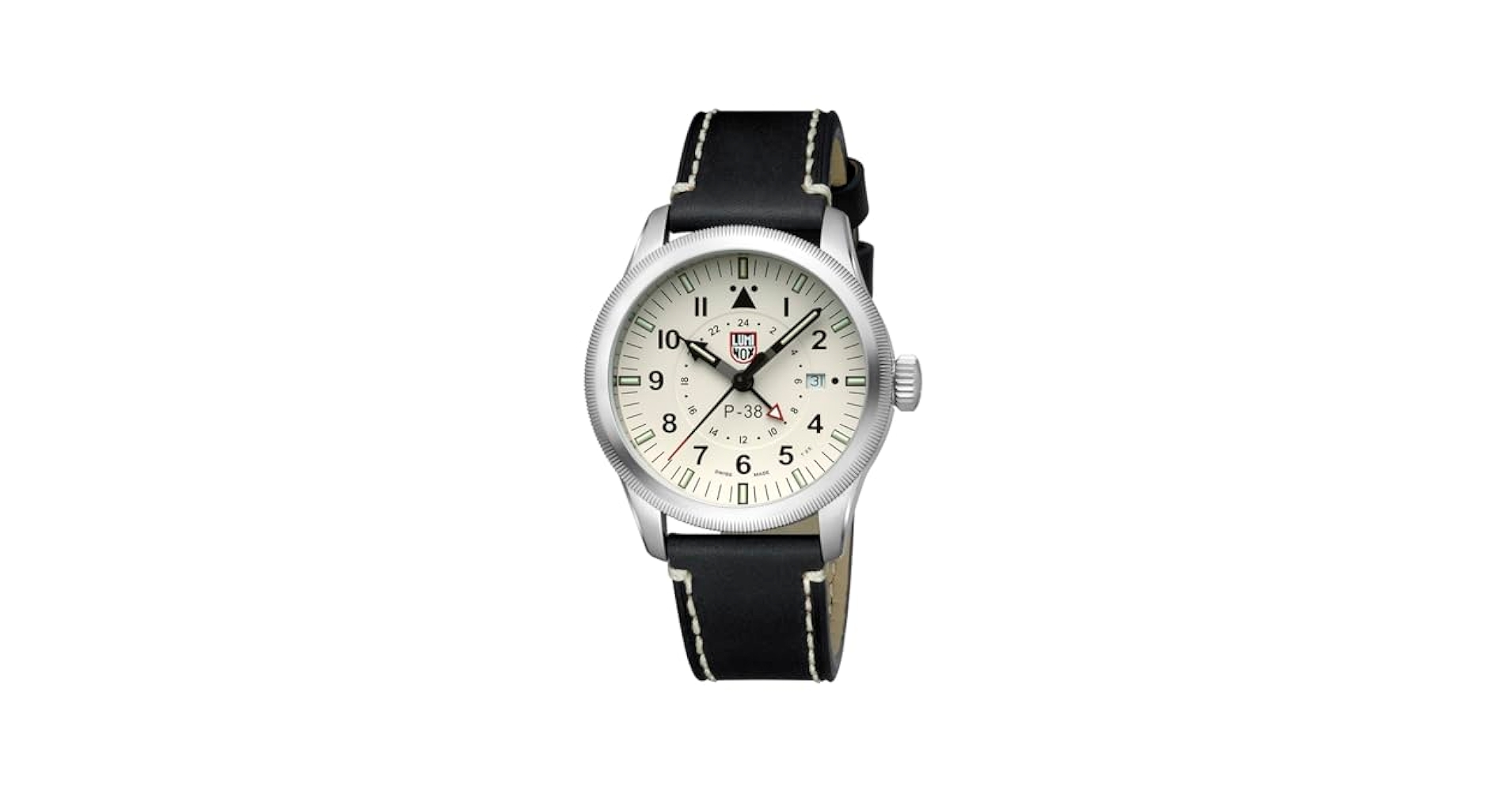 ルミノックスＰ３８ライトニング ステンレススチール ブラックレザーベルト 時計 ルミノックス(Luminox) 伝説の航空機「P-38」への、敬意を込める