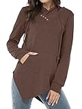 AYIFU Womens Long Sleeve Tunic Hoodies Irregular Hem Hoody Casual Solid Tops with Pocket (Coffee, M)