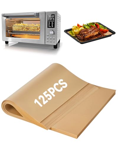 Image of 125PCs Air Fryer Parchment Paper Liners Compatible with Nuwave Bravo Pro Smart 21QT Toaster Oven Air Fryer Combo, Pre-Cut Nonstick Disposable Baking Sheets Accessories for Easy Cleanup, Free of Bleach