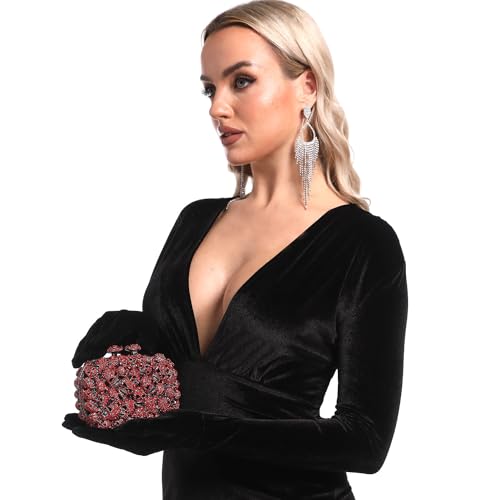 Image of Boutique De FGG Skull Crystal Clutch Purse for Women Formal Rhinestone Clutch Evening Bag Halloween Minaudiere Handbag,Mini