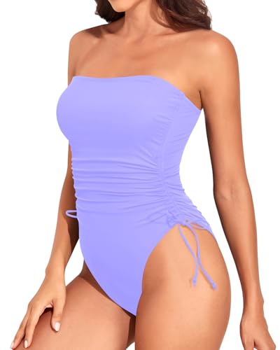 Image of Yonique Women Strapless One Piece Swimsuit Tummy Control Bandeau Bathing Suit Cheeky Swimwear