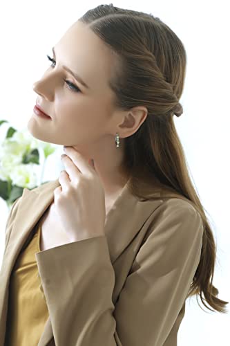 Green Earrings For Women Sterling Silver Hoops Princess-Cut White Topaz & Oval Genuine Peridot Hoop Earring For Girls Teens Bridesmaids Fashion Trendy #TOP2