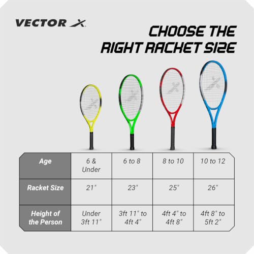 Image of Vector X VXT-1100 21 inch Aluminium Lawn Tennis Racquet for Adults & Kids, Lightweight, Durable & Beginner Tennis Racket Gear for Children, for Outdoor Game Play, Practice & Training (Black-Yellow)+Cover