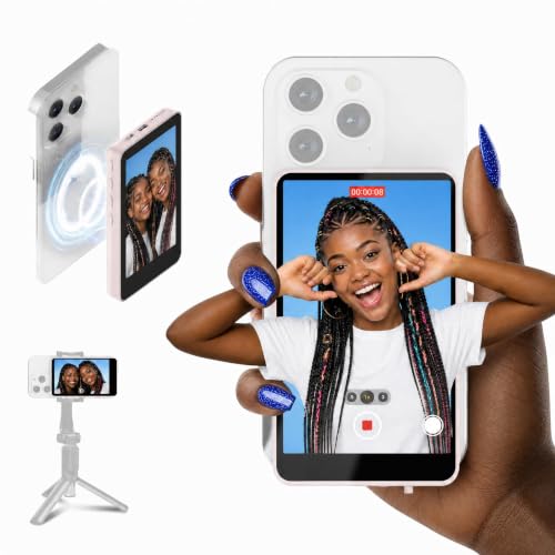 Image of SYNCO XView Selfie Monitor Screen for iPhone 7-16 Series, 4K /60fps & P2P Private View Wireless, Magnetic Back Camera Monitor with 164ft Range for Makeup, GRWM, Travel Vlog,TikTok & YouTube (Pink)