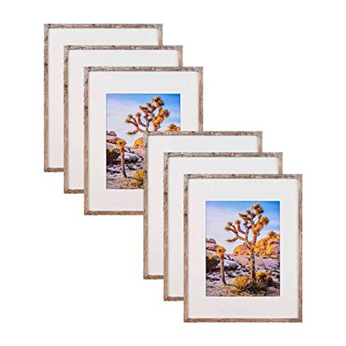 Rustic Oak Style Picture Frame with Ivory Mat for Photo (Light Oak, 11x14 with 7.5x9.5 Opening) Hangers Included for Horizontal or Vertical Hanging, Pack of 6.